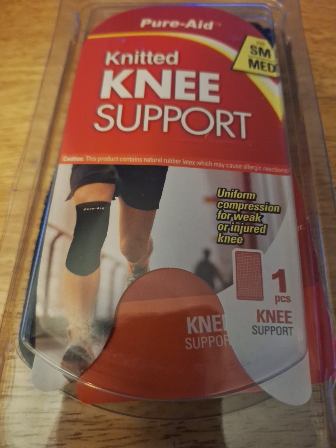 Pure-Aid Knitted Knee Support Sz Small/Medium Black Uniform Compression 1120B19
