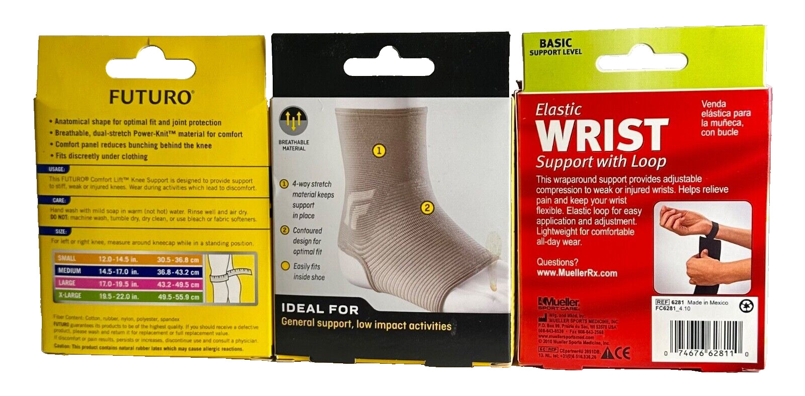 Futuro Knee Support Size L/Ankle Support Size M/Mueller Wrist Support NEW