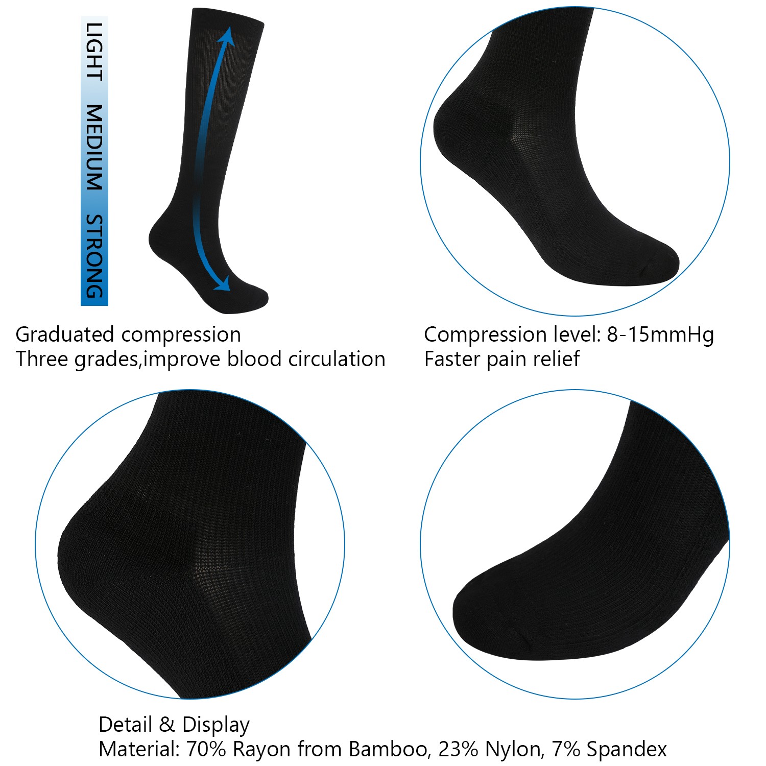 3 Pairs Compression Socks – Knee High Support for Running & Sports