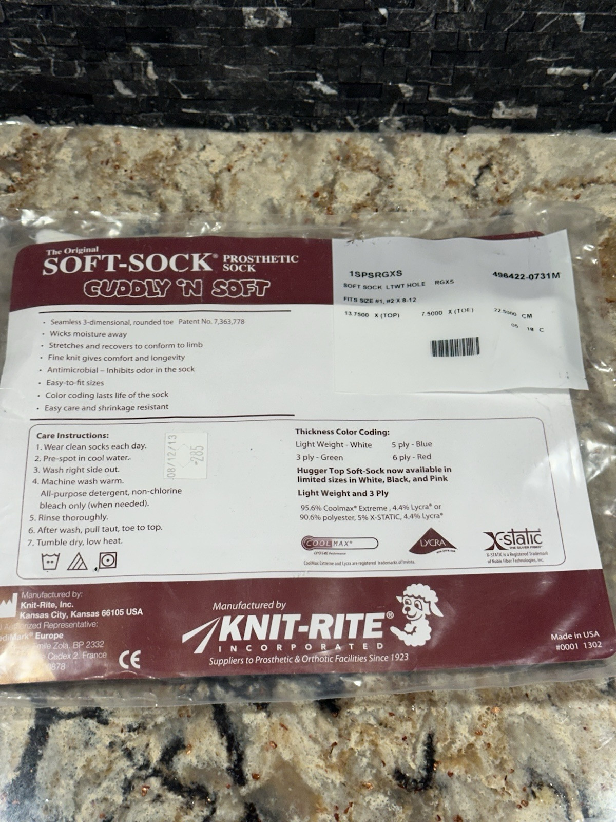 Knit-Rite Soft Sock 3 Ply Prosthetic Sock With Hole White Light Weight Size 1