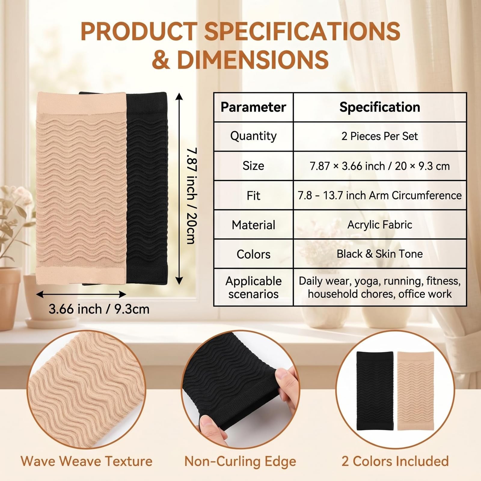 Happyupcity 2 Pairs Arm 9.3×20 Cm/3.7×7.9 Inch, Black + Skin Color