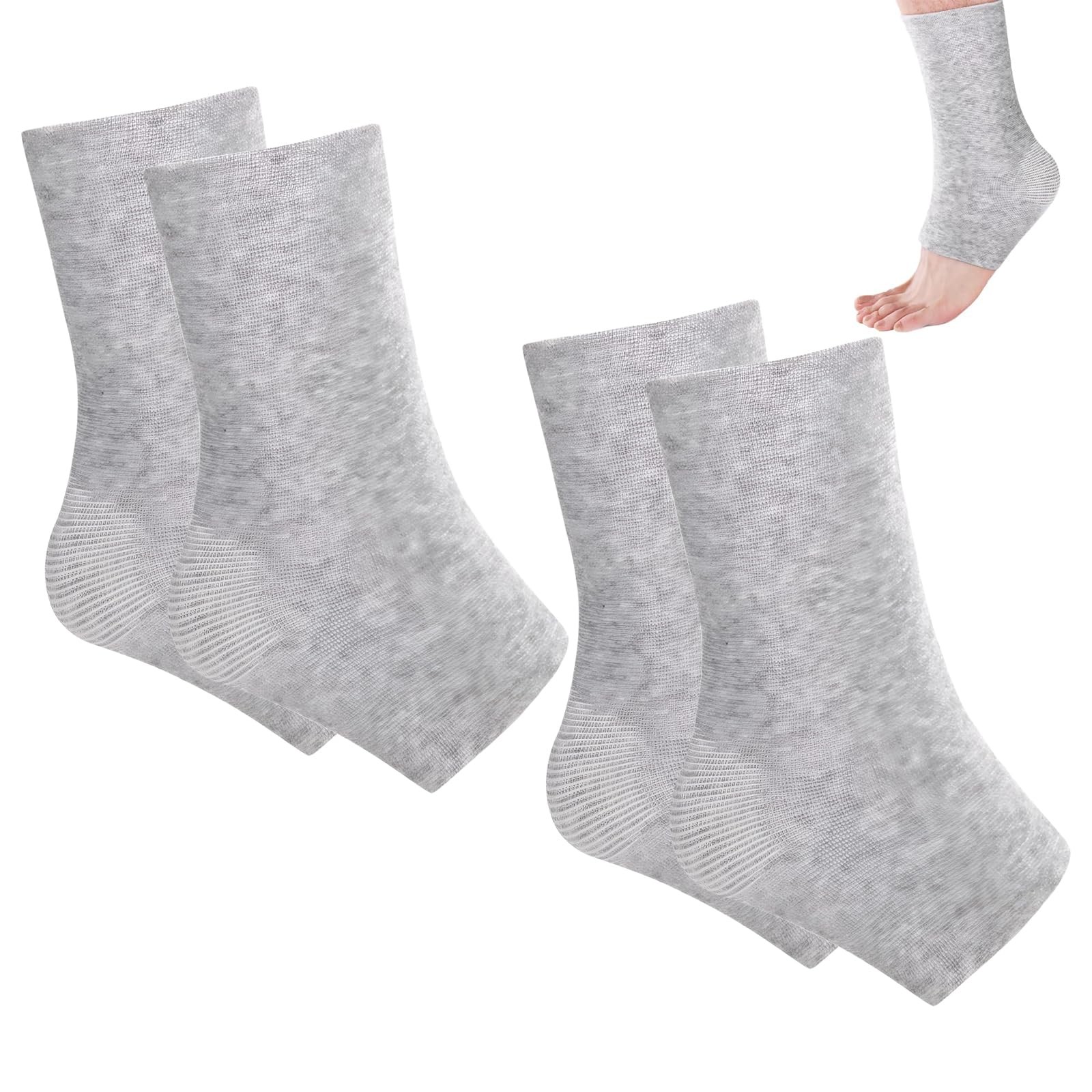 2 Pairs Bamboo Compression Socks Ankle Sleeves Swelling Relief Gray