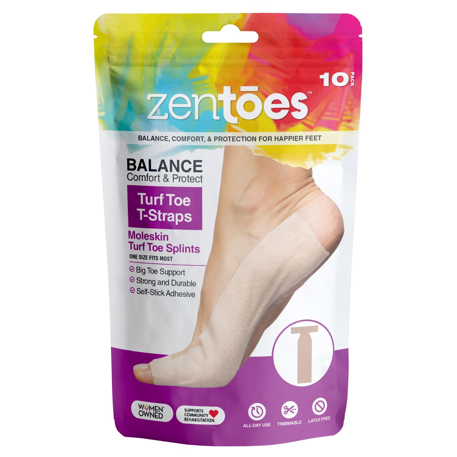 ZenToes Turf Toe T-Straps 10 Pack Big Toe Splints Moleskin Corrector USA Seller
