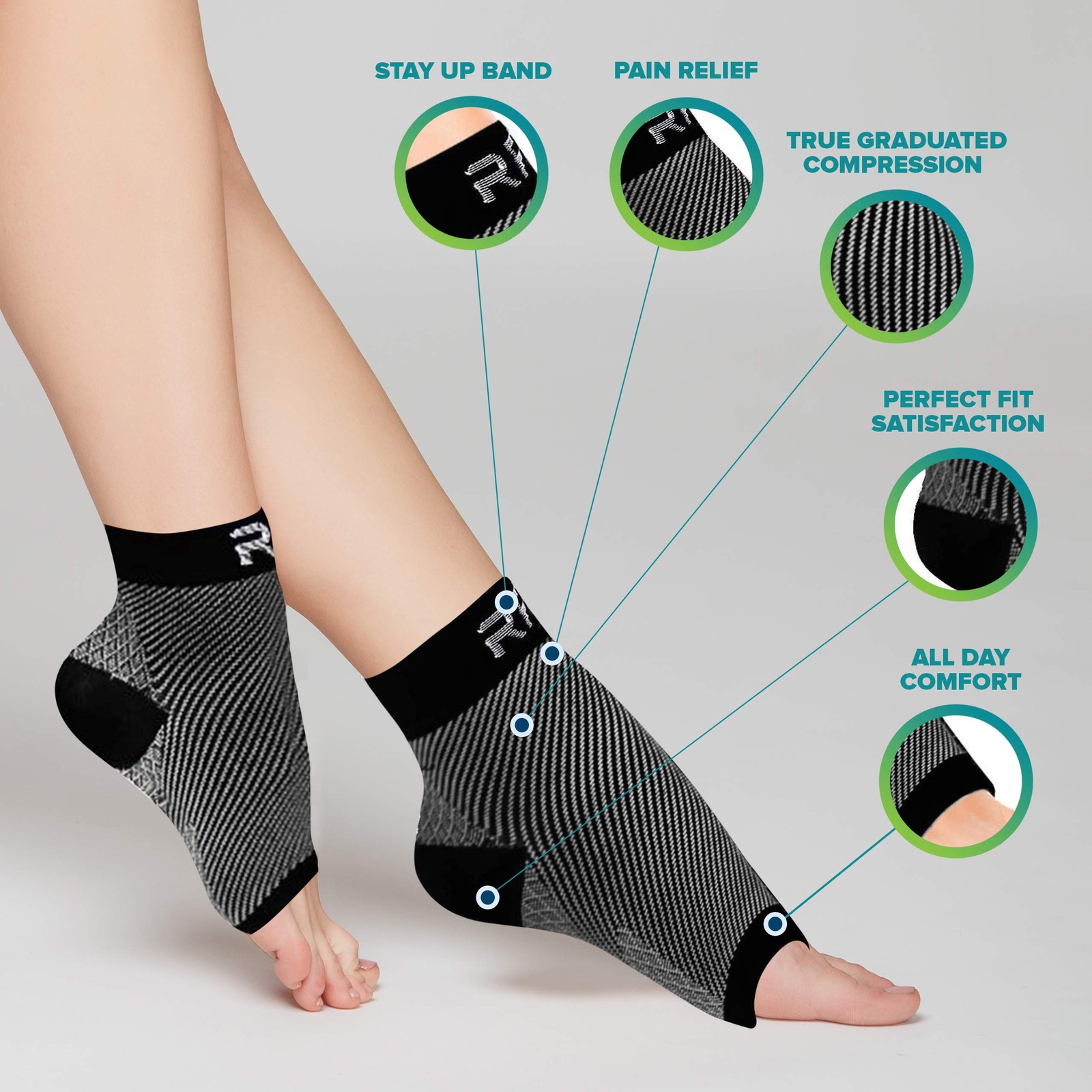 Plantar Fasciitis Compression Socks | Foot & Ankle Brace for Medium, Black