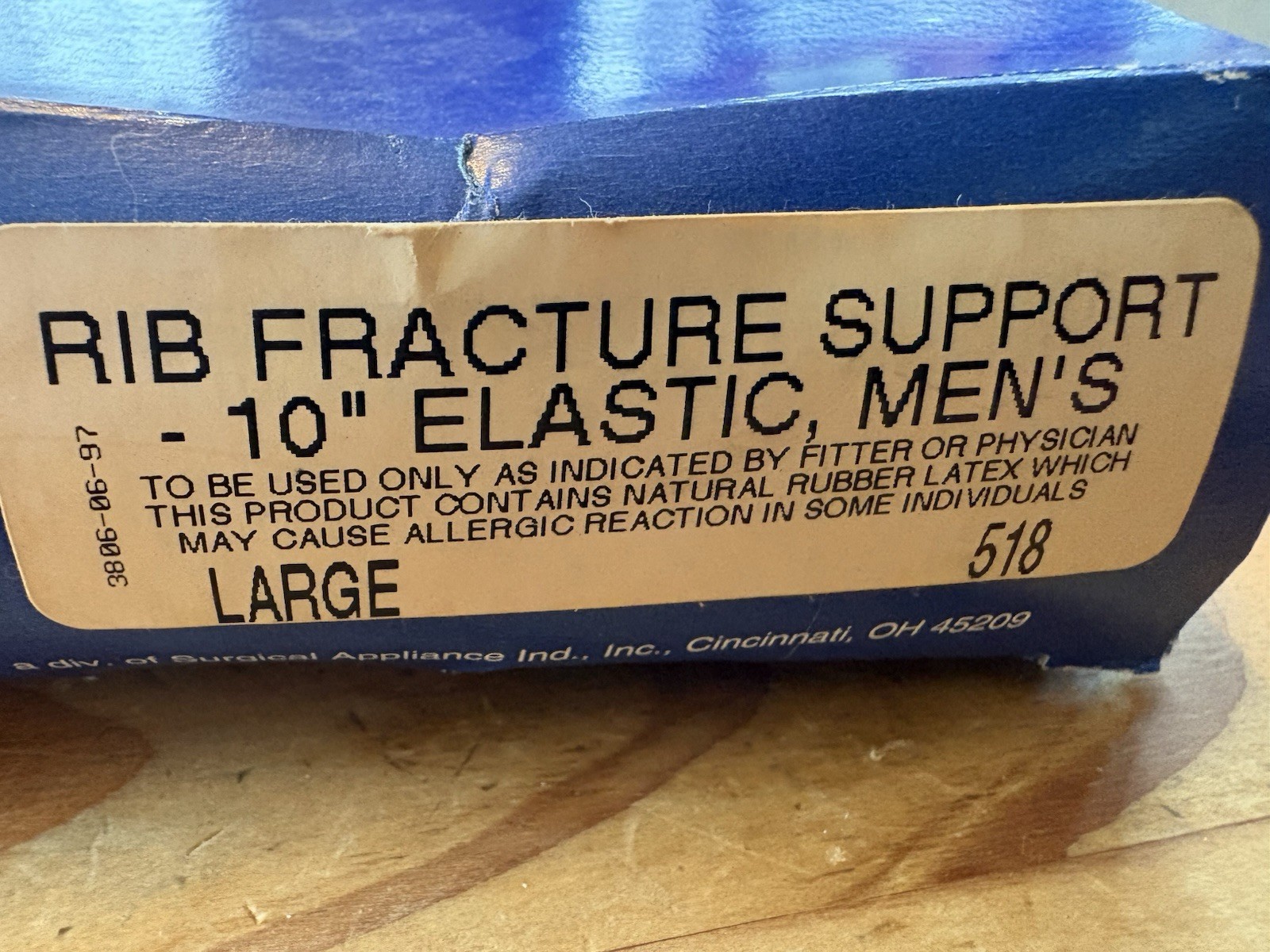 OTC MALE RIB FRACTURE ELASTIC SUPPORT 10″ WIDE SIZE LARGE NEW IN BOX OLD STOCK