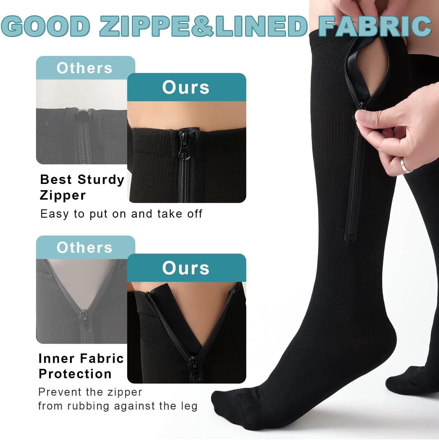 OUIVIAL Zipper Compression Socks Close Large-X-Large, Black Nude Closed Toe