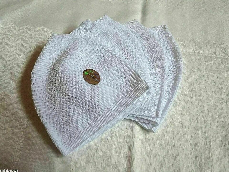 Muslim White Cotton Open-Knit Turkish Islamic Skull Kufi Cap Kuffiyeh Hat