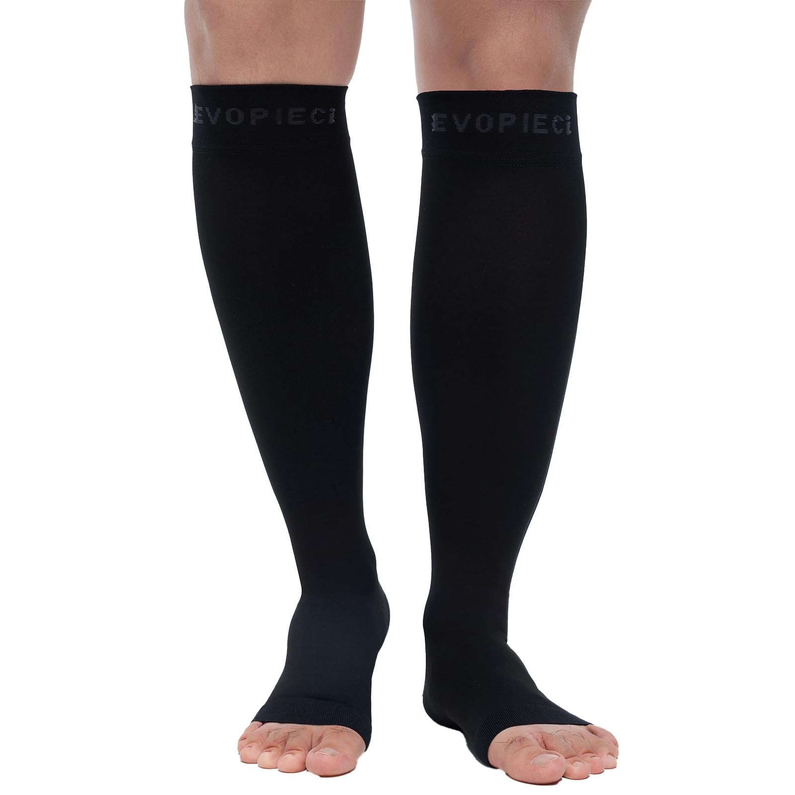 EVOPLECI Medical Knee High Wide Calf Open Toe Varicose Veins M, BLACK