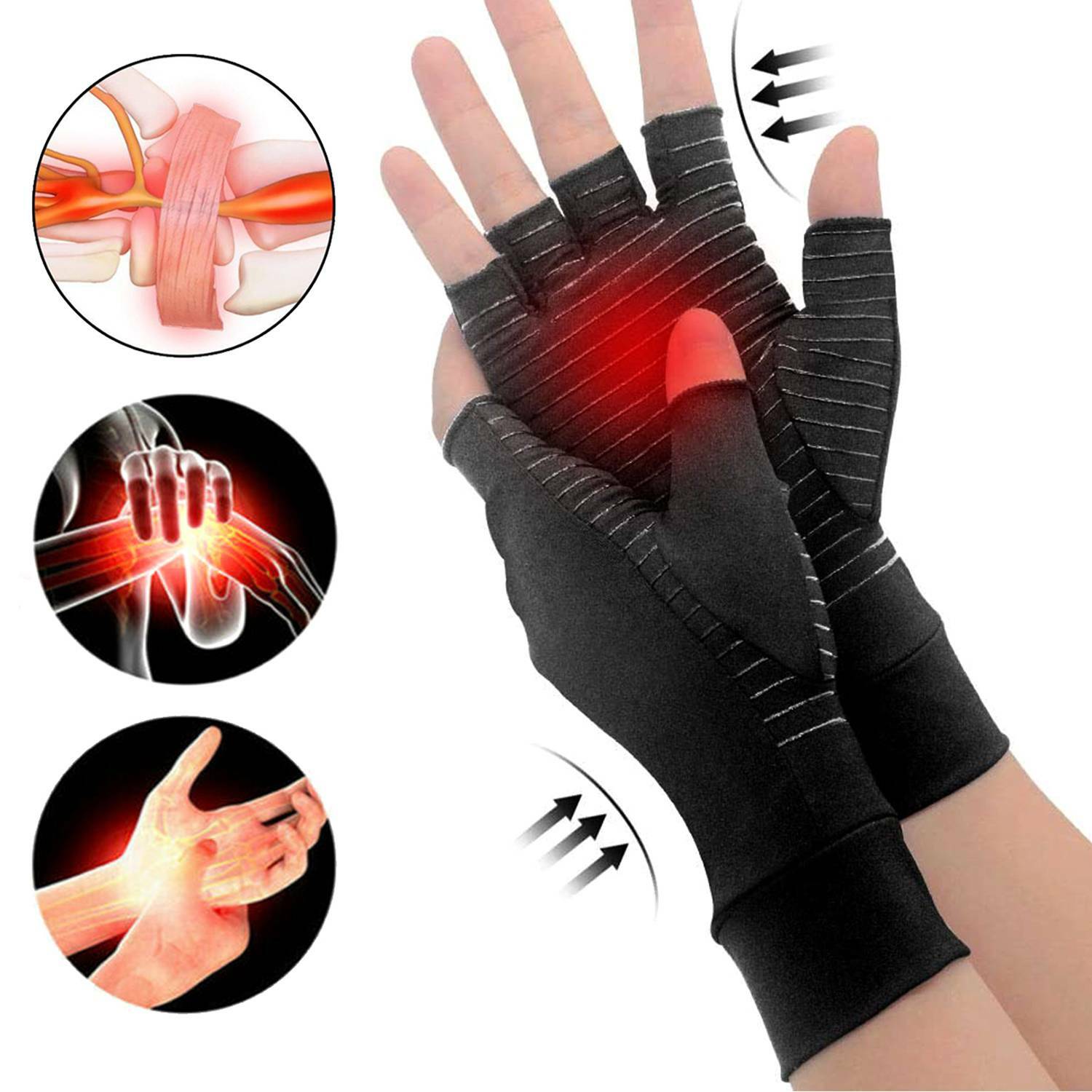 Copper Anti Arthritis Compression Gloves Wrist Support Hand Pain Relief Therapy