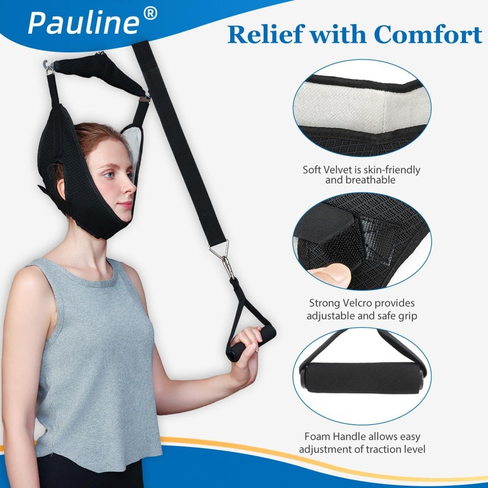 Over Door Cervical Neck Traction Device Adjustable Padded Sling 300 lb