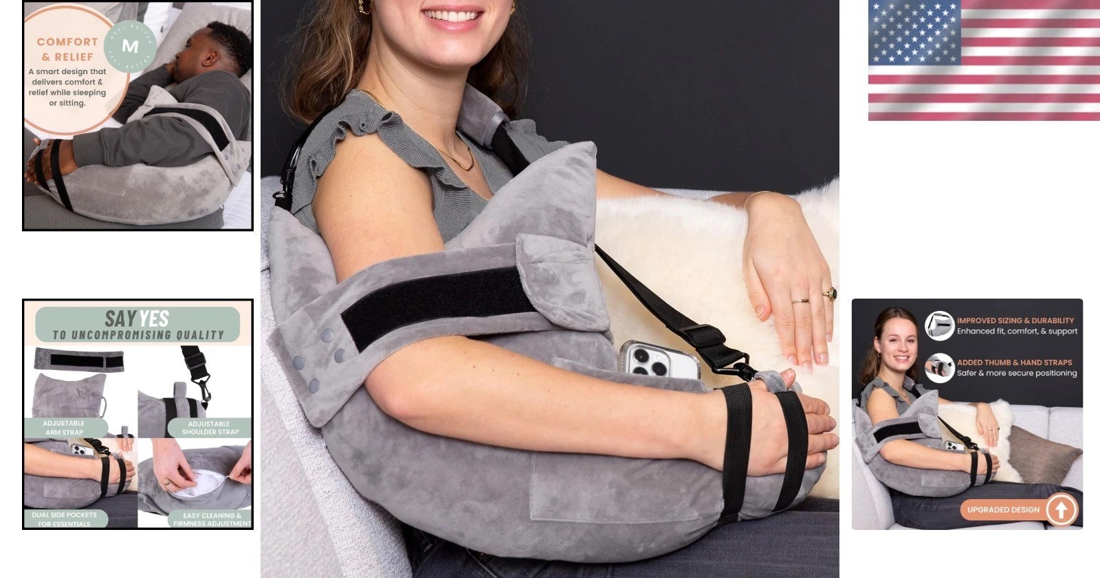 Moonlight Grey Arm Elevation Pillow for Shoulder Recovery Adjustable Features
