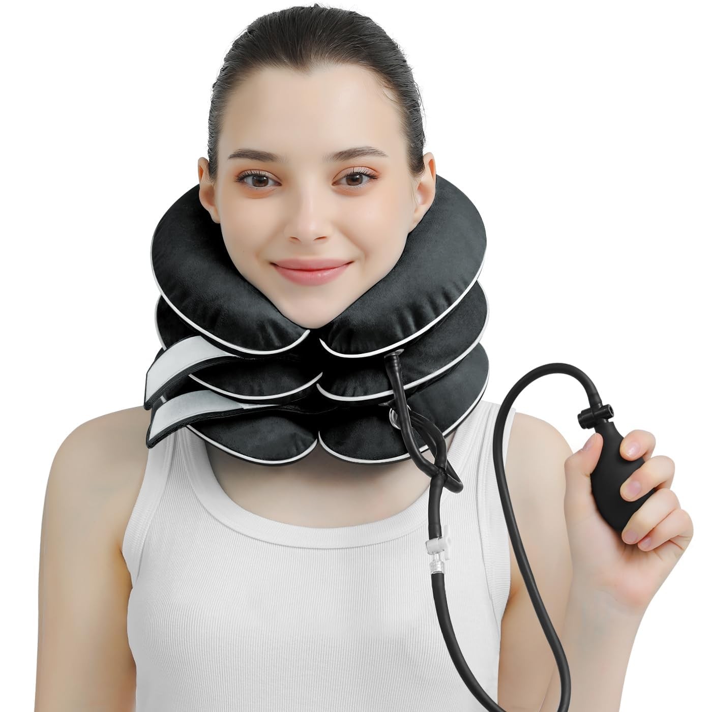 S Cervical Neck Traction Device for Pain Relief – Inflatable P. Black