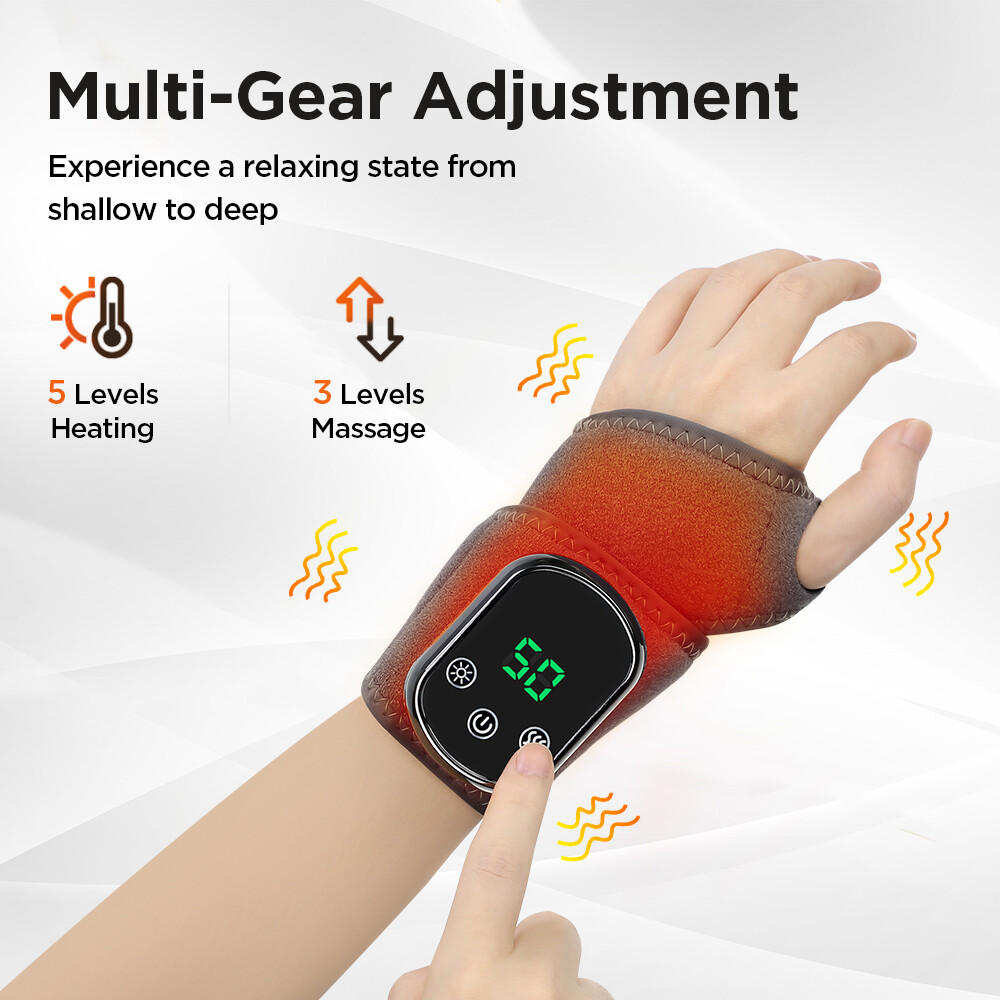 Electric Wrist Massager Brace w/ Heat & Vibration for Carpal Tunnel, Arthritis