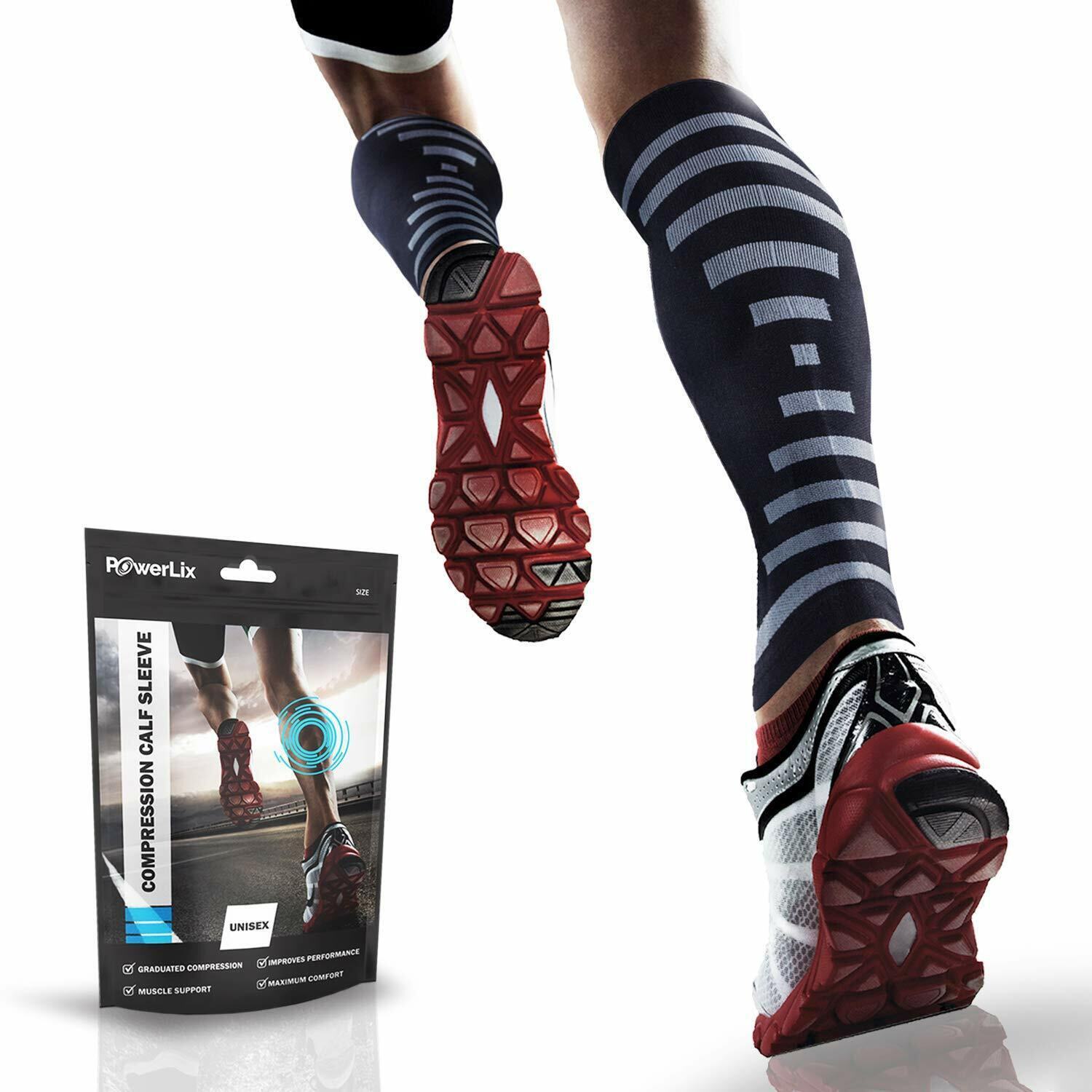 PowerLix Calf Compresion Sleeve (Pair) Supreme Shin Splint Sleeves for Men Women