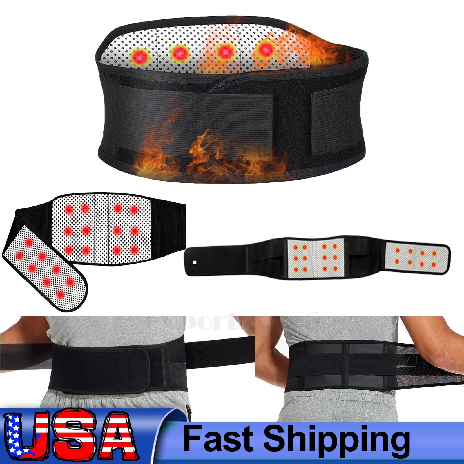 Magnetic Self Heating Back Support Brace Lumbar Orthotics Waist Belt Pain Relief