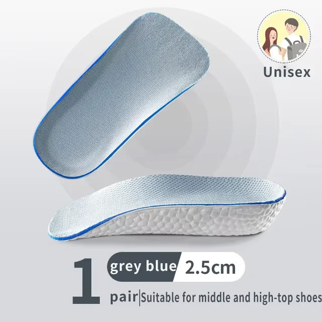 1.5/2.5/3.5 Cm Arch Support Height Increase Insoles Light Weight Soft Elastic Li