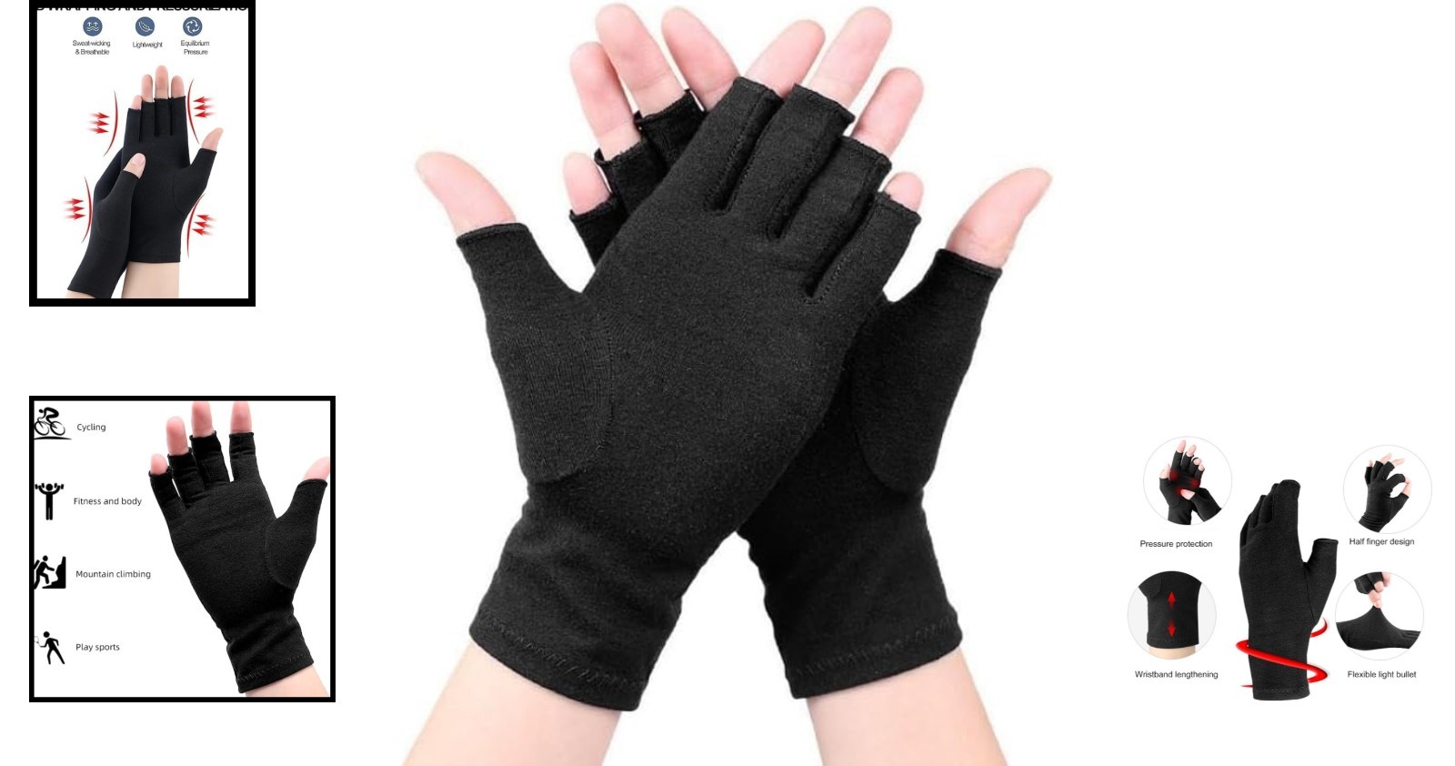 Breathable Black Compression Gloves for Arthritis Pain Relief – Unisex Size M