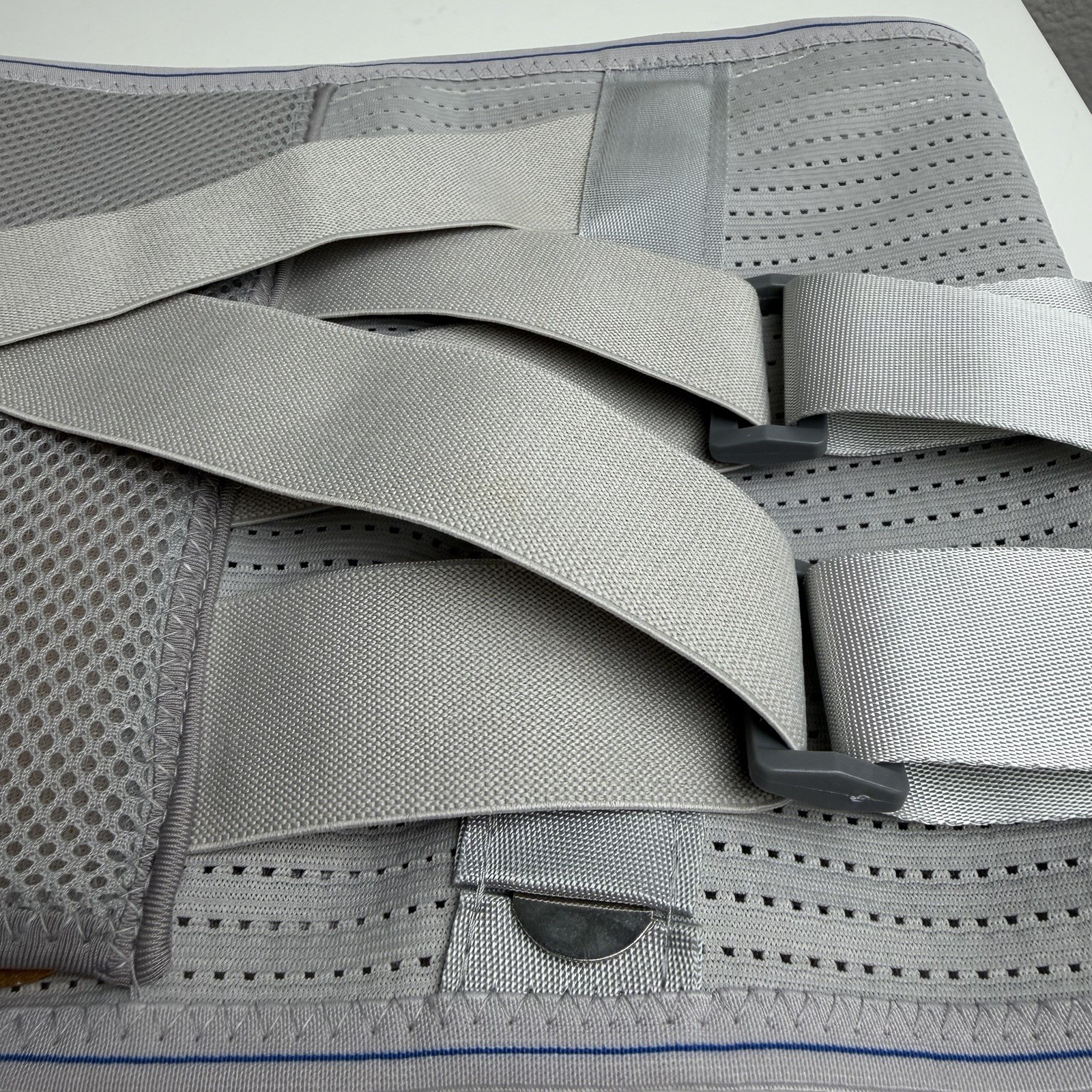 2XL Lumbar Back Support Brace Gray Adjustable Compression Belt Breathable 46”