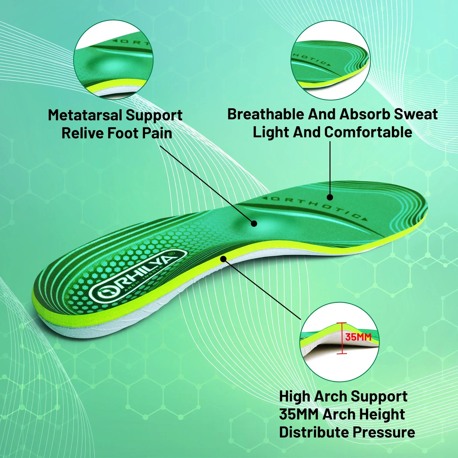 Plantar Fasciitis Relief Orthopedic Insole Flat Feet High Arch Support In