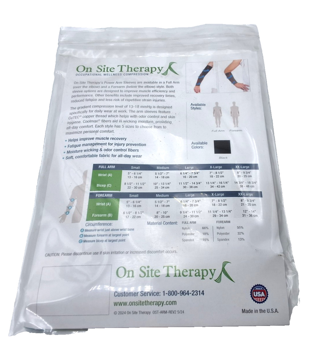 On Site Therapy Full Arm Power Compression Sleeves Medium Black 2 Pair