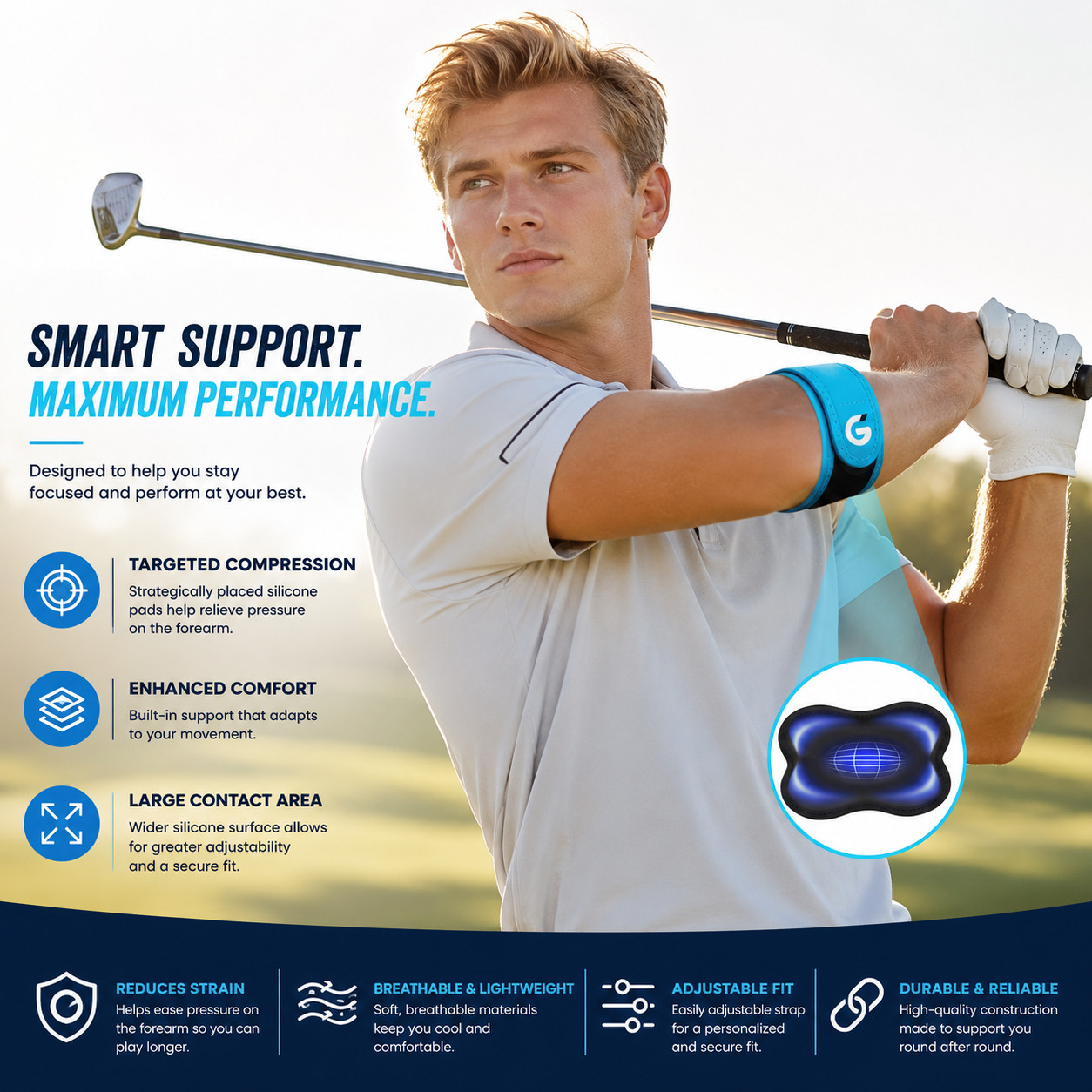 Elbow Brace for Tendonitis Tennis Elbow Breathable Compression Strap Blue