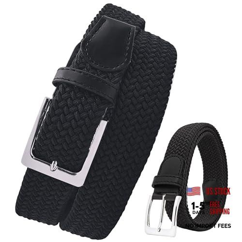 Elastic Braided XS Waist Adjustable:33″-37″ (42″ Length) Blackc Silvery Buckle