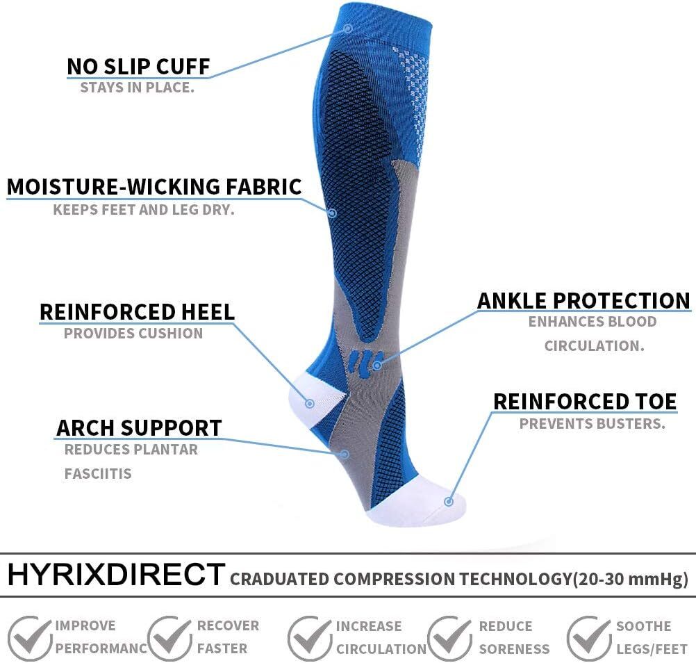 Sport Compression Socks Stockings Knee High Womens Mens Medical 20-30 mmHG Gym