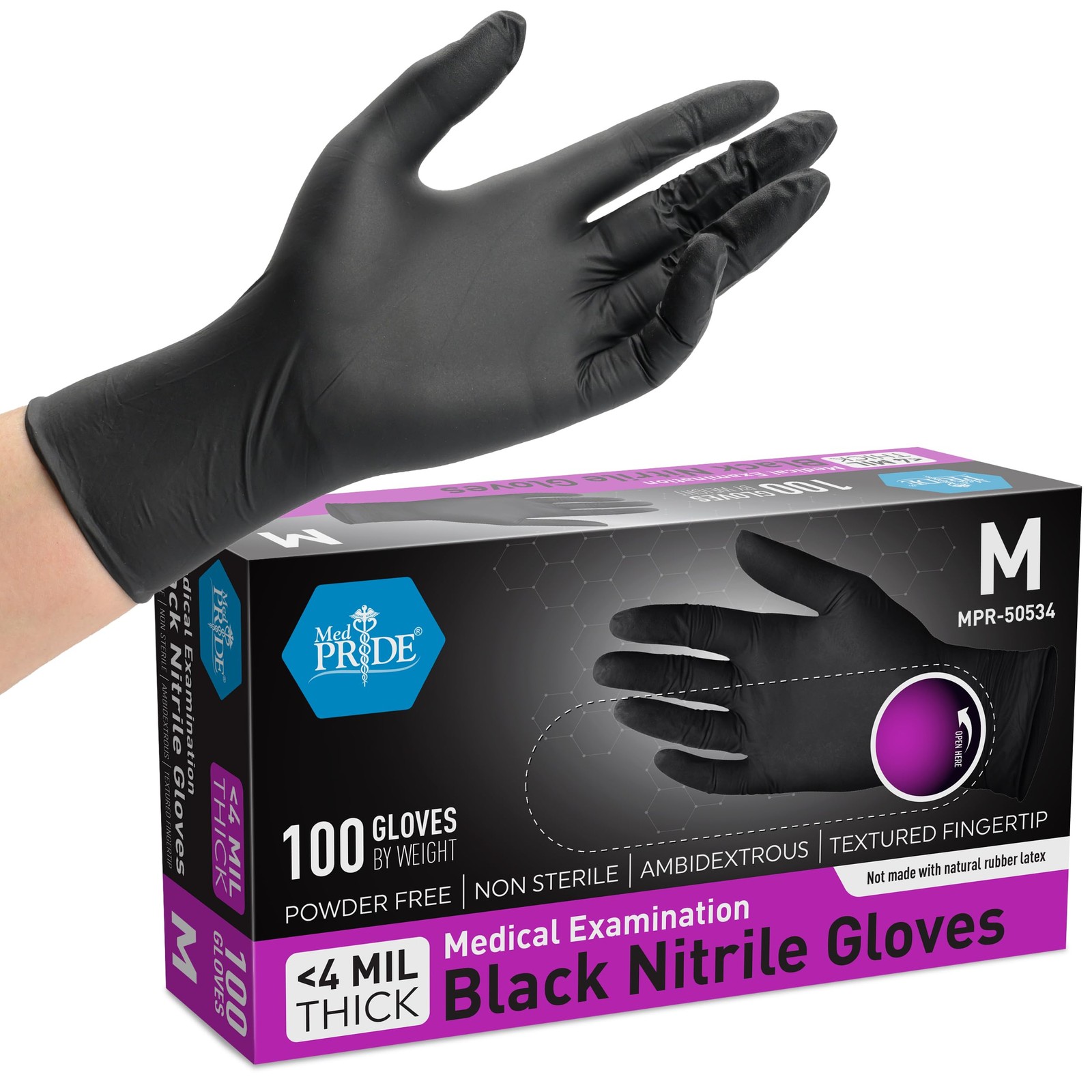 MED PRIDE Medical Exam Nitrile Gloves| Black, Medium (Pack of 100), Black