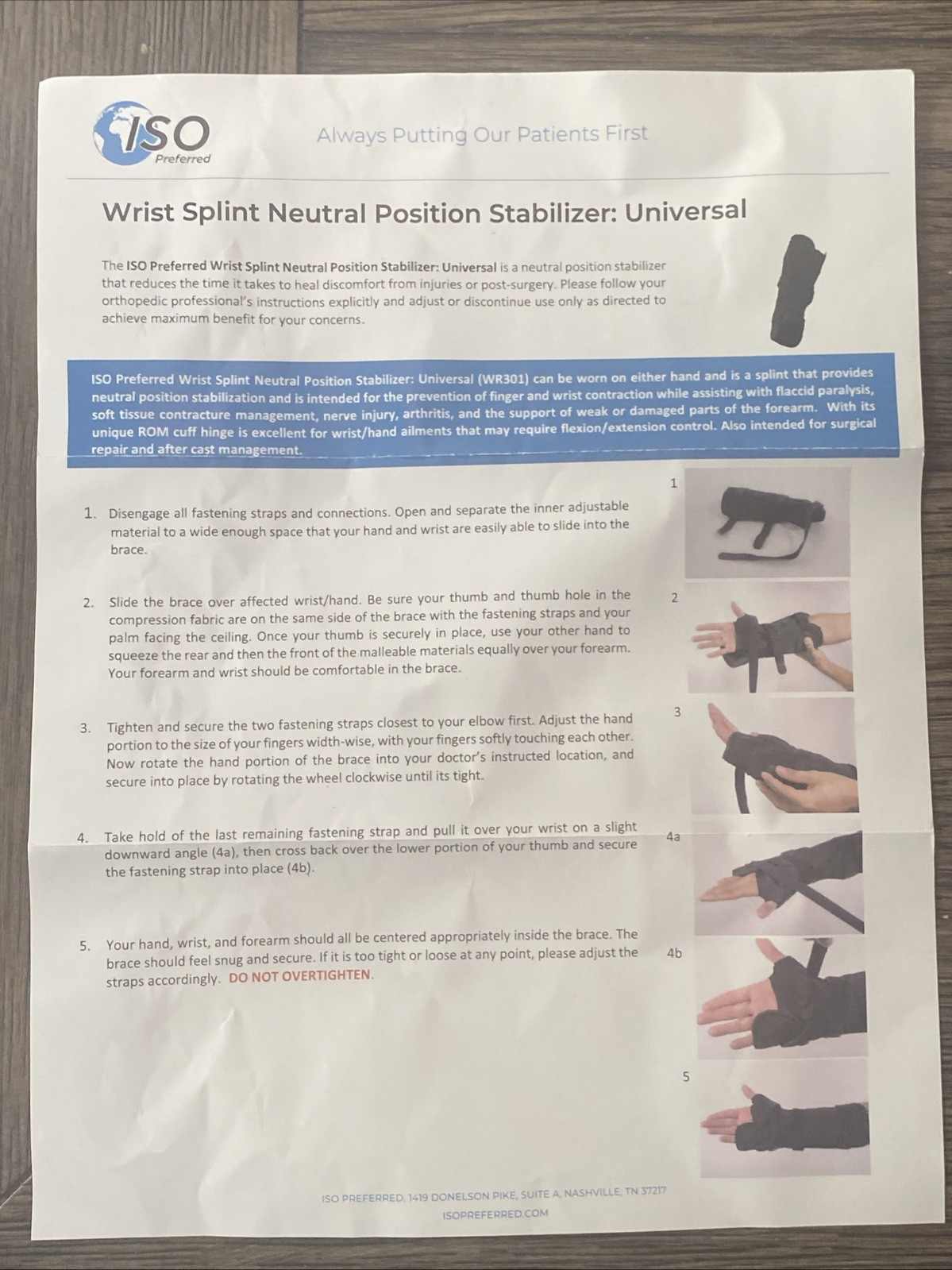 ISO Preferred Wrist Brace Universal Fit R/L ISO-WR-301 New