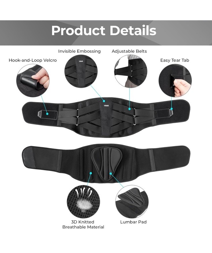 Back Brace for Lower Back Pain Size XXL Waist 51”-63” Yaha Black FAST SHIPPING