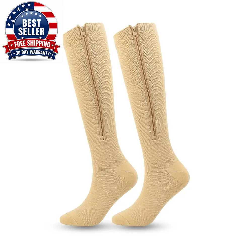 1 Pair Zipper Compression Socks Women Men High Elasticity Nylon Closed Toe Press