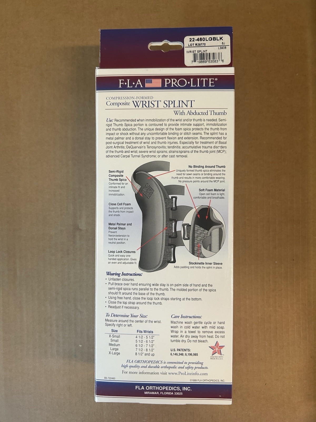 FLA Orthopedics Pro Lite Professional Grade Composite Wrist Splint L Right Hand