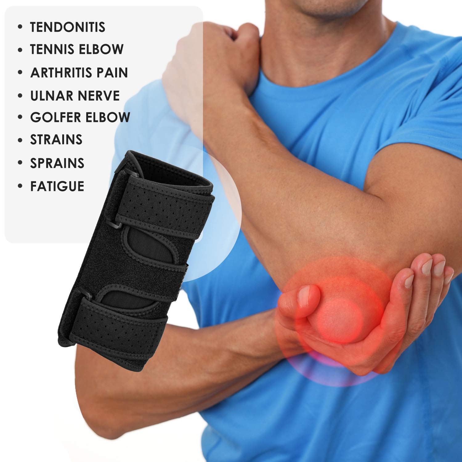 Elbow Brace, 2 Removable Metal Splints for Tendonitis, Elbow Brace for Ulnar Ner