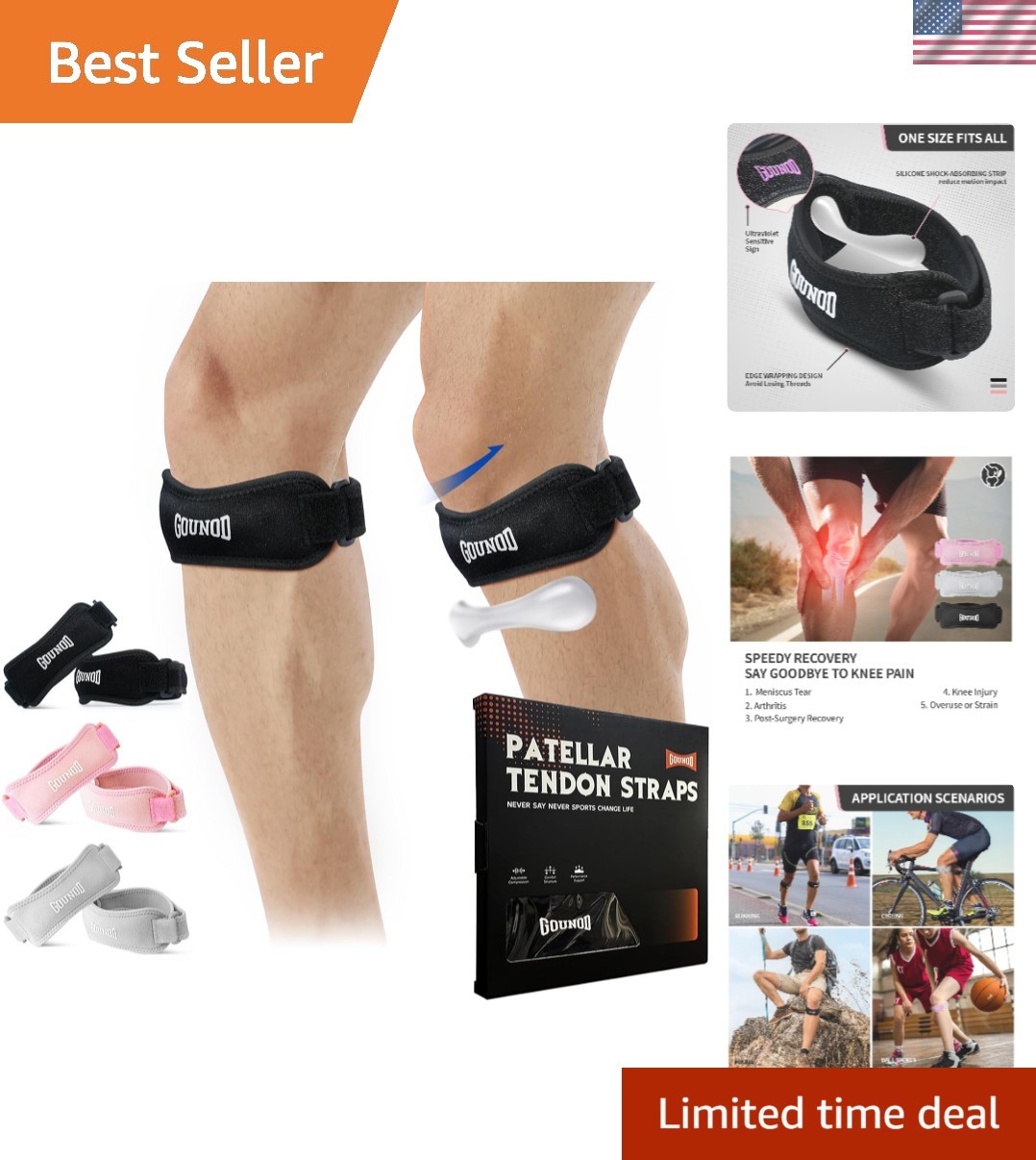 Patellar Tendon Support Strap 2 Pack – Adjustable Knee Pain Relief for Athletes
