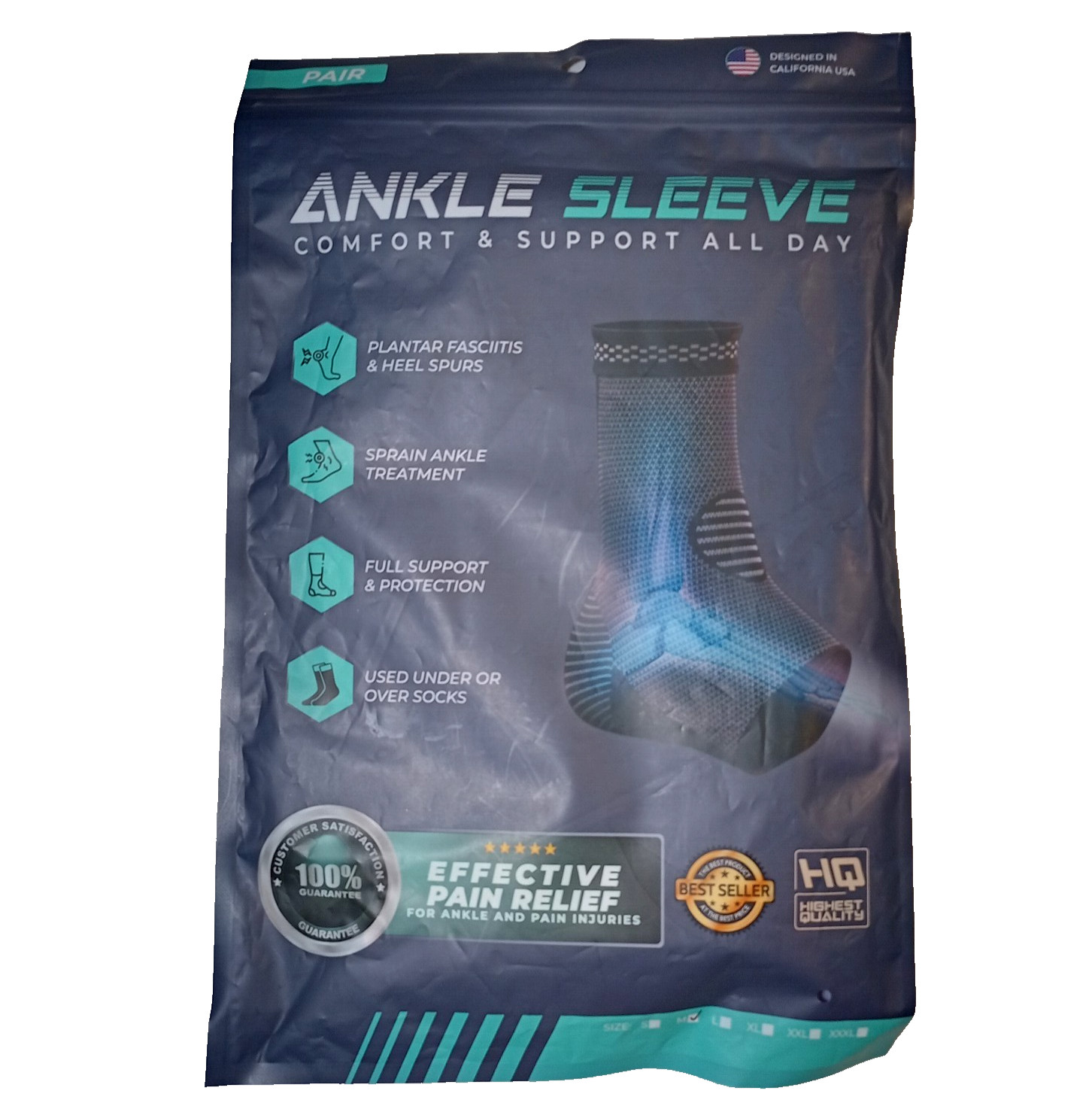 Foot & Ankle Compression Sleeve Brace Socks for Sprained Ankle Support Medium M