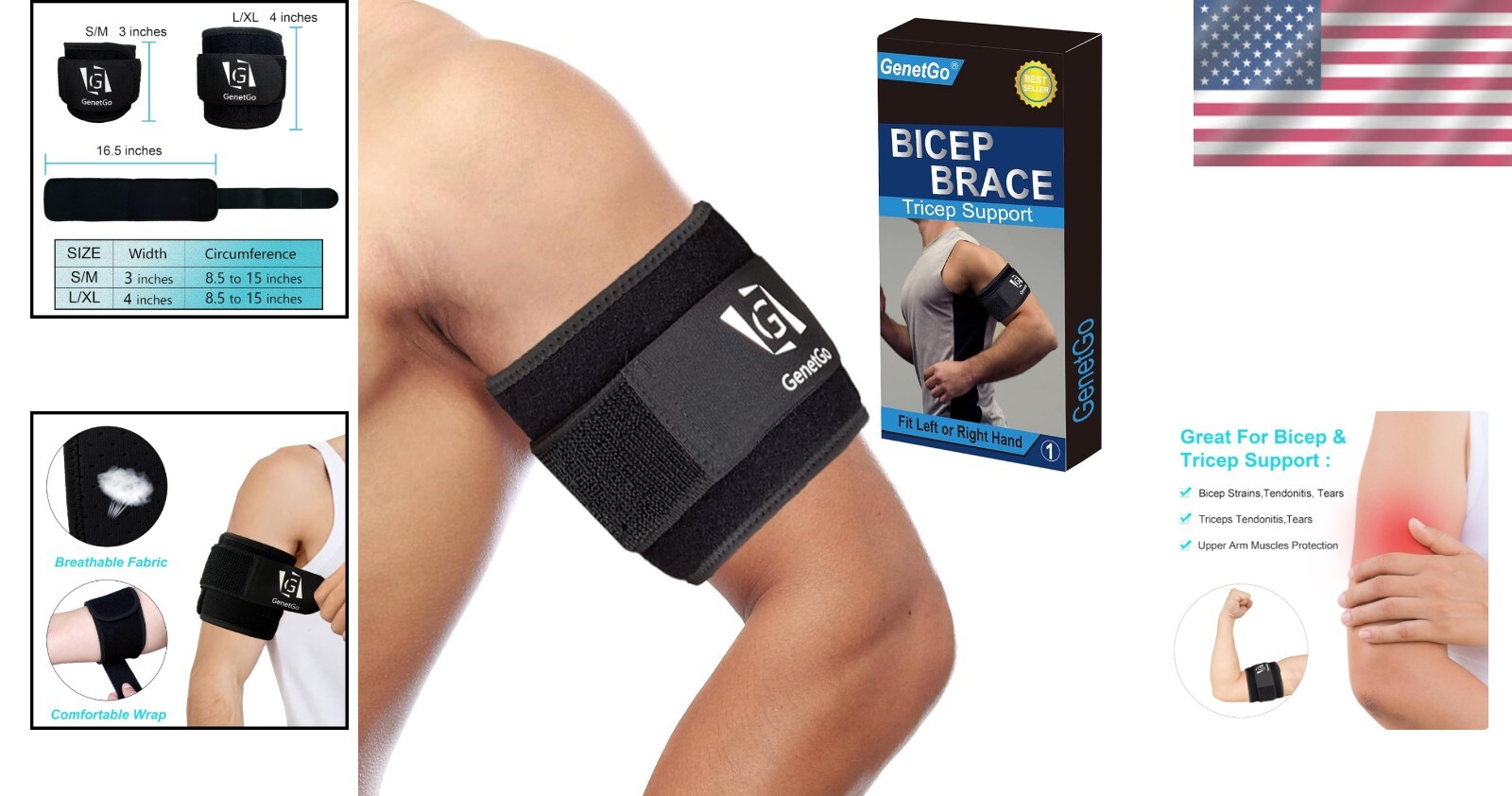 L/XL Adjustable Compression Sleeve for Upper Arm Injury Recovery – Bicep/Tricep