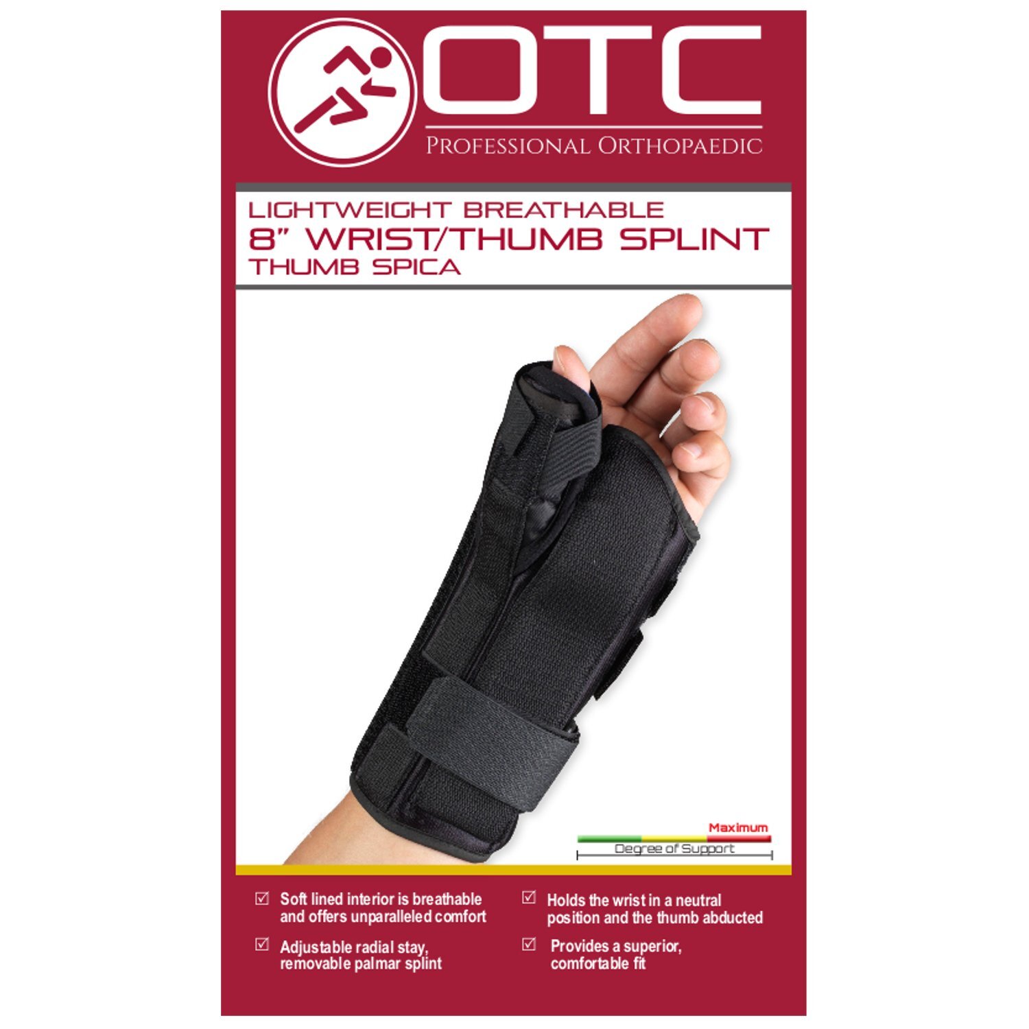 OTC Lightweight Breathable 8 inch Wrist/Thumb Splint/Spica Left X-Small