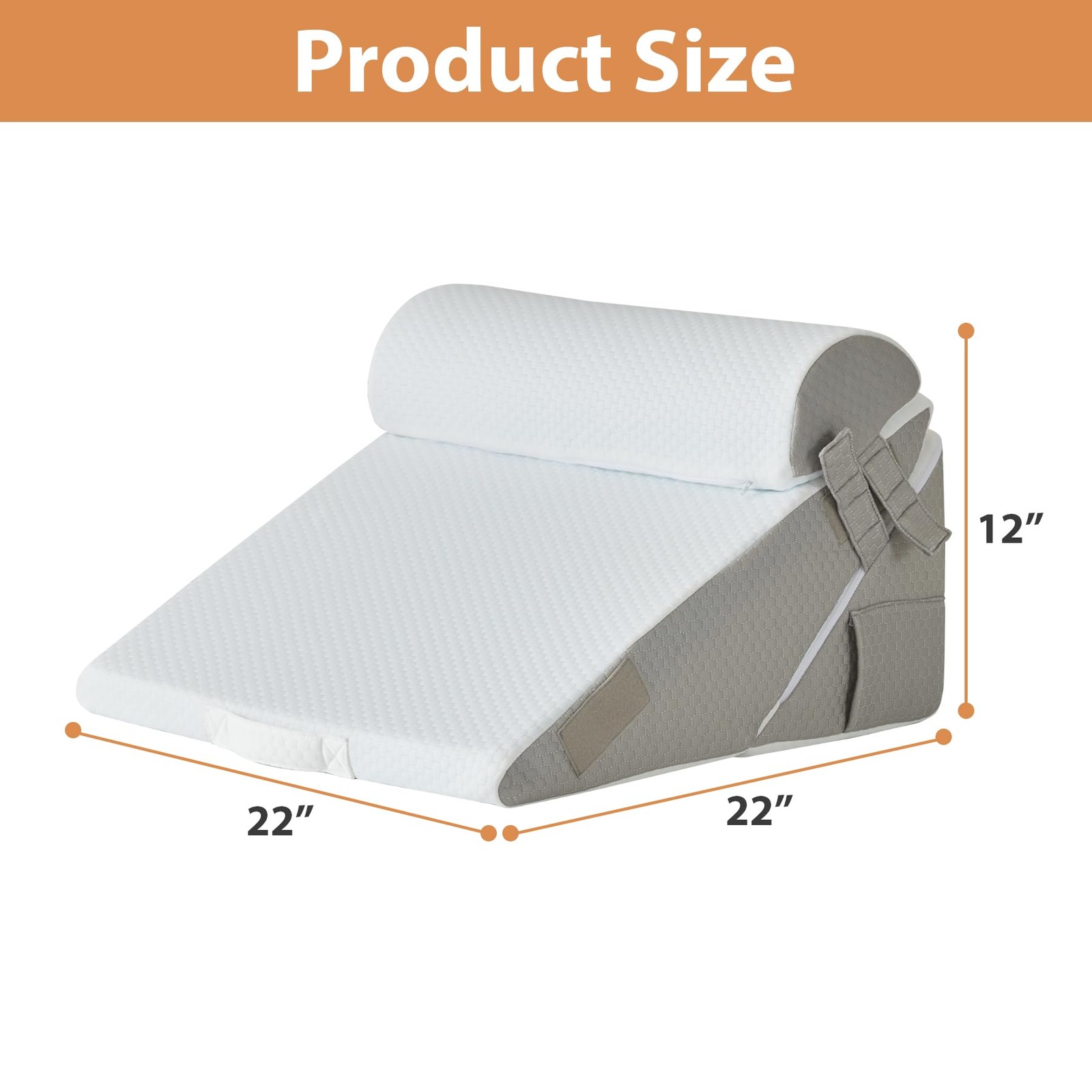 3PCS Wedge Pillow Set for After Adjustable Wedge+1 Pillow, White/Grey