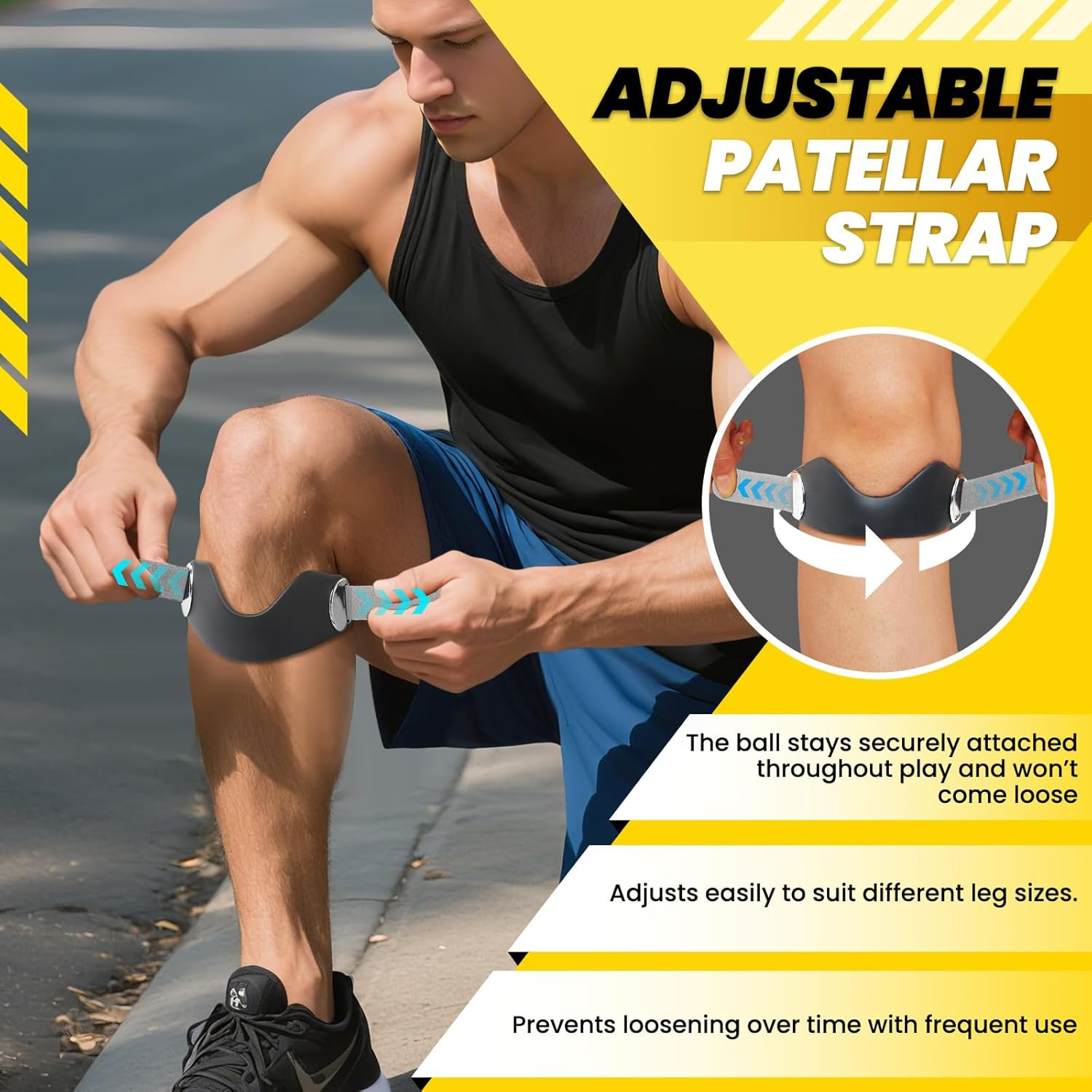 Patellar Tendon Support Strap – 2 Pack Adjustable Non-Slip Patella Band Stabiliz