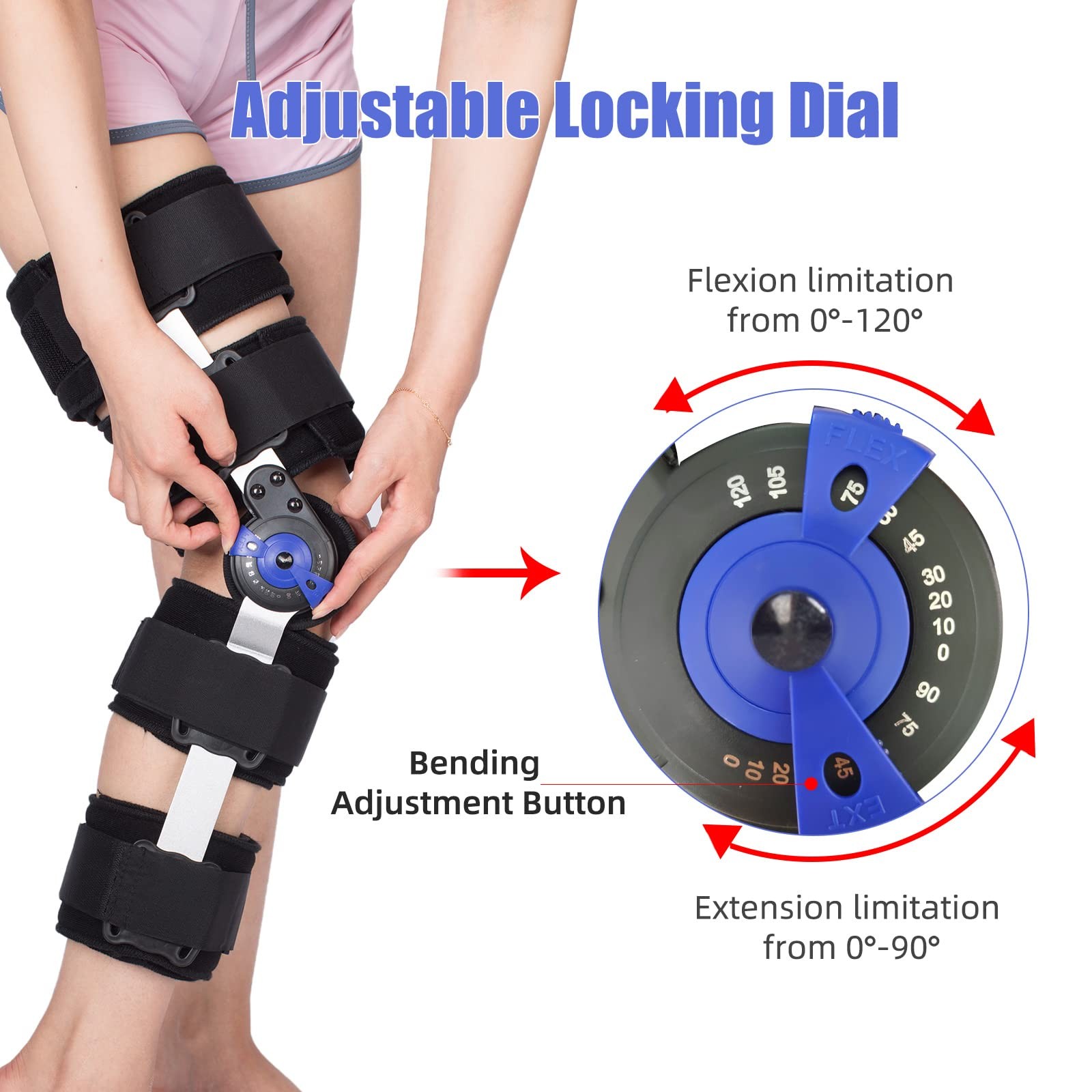Hinged ROM Knee Brace Post Op Knee Support Adjustable Knee Immobilizer with S…