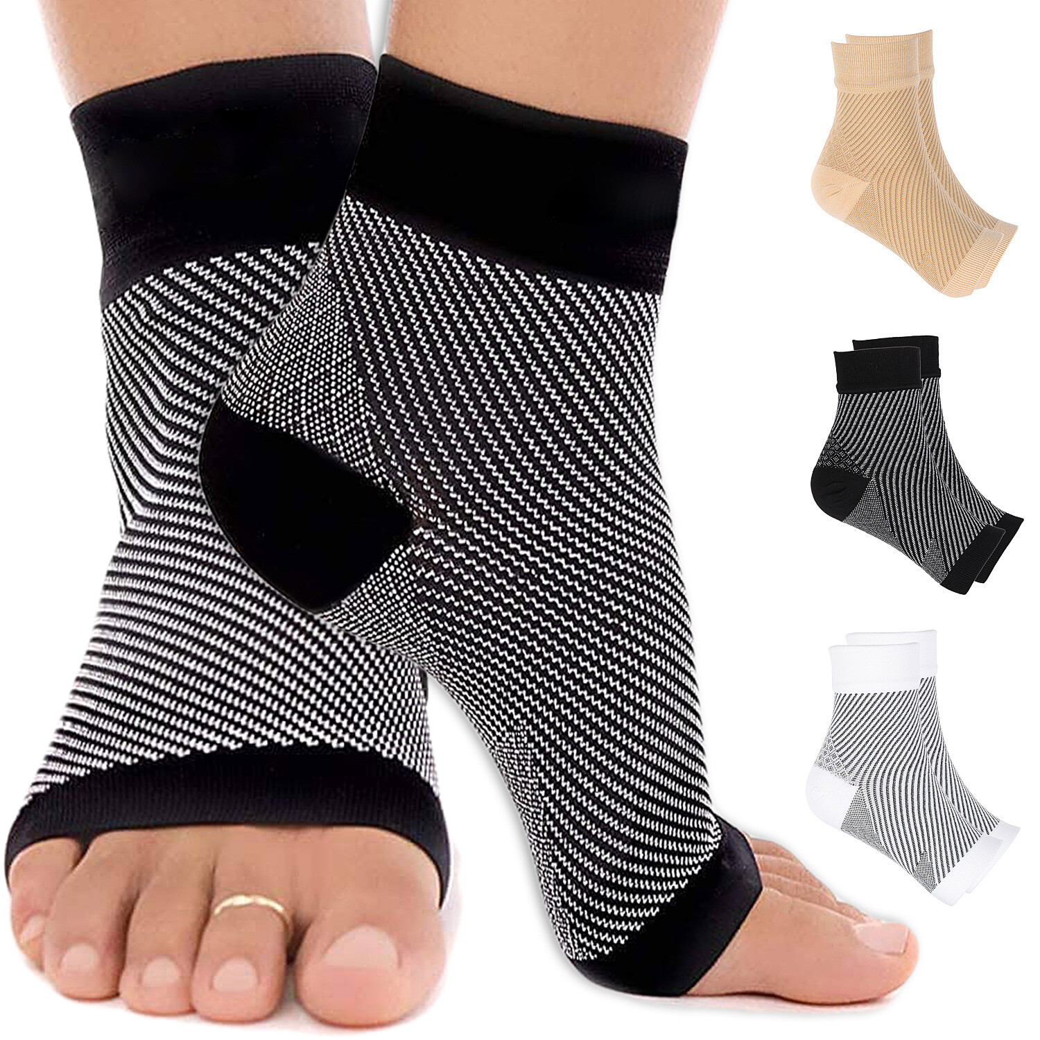 Compression Socks Foot Sleeves for Ankle Heel Pain Relief, Left and Right Foot