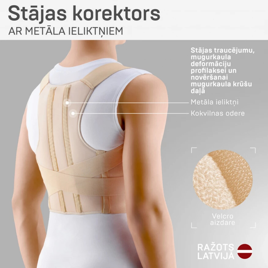 Medical elastic posture corrector for the thoracic spine, with metal inserts