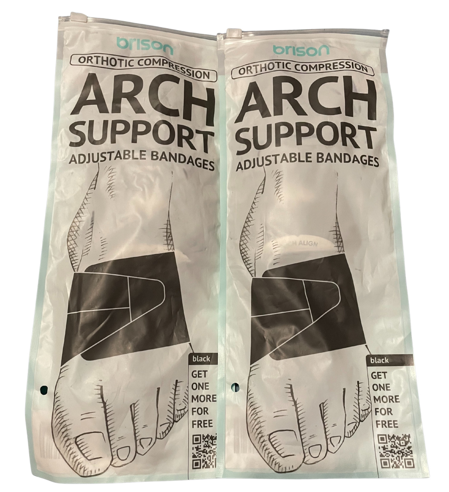 One Pair (2) Orthotic Compression Arch Support Black Adjustable Bandages New