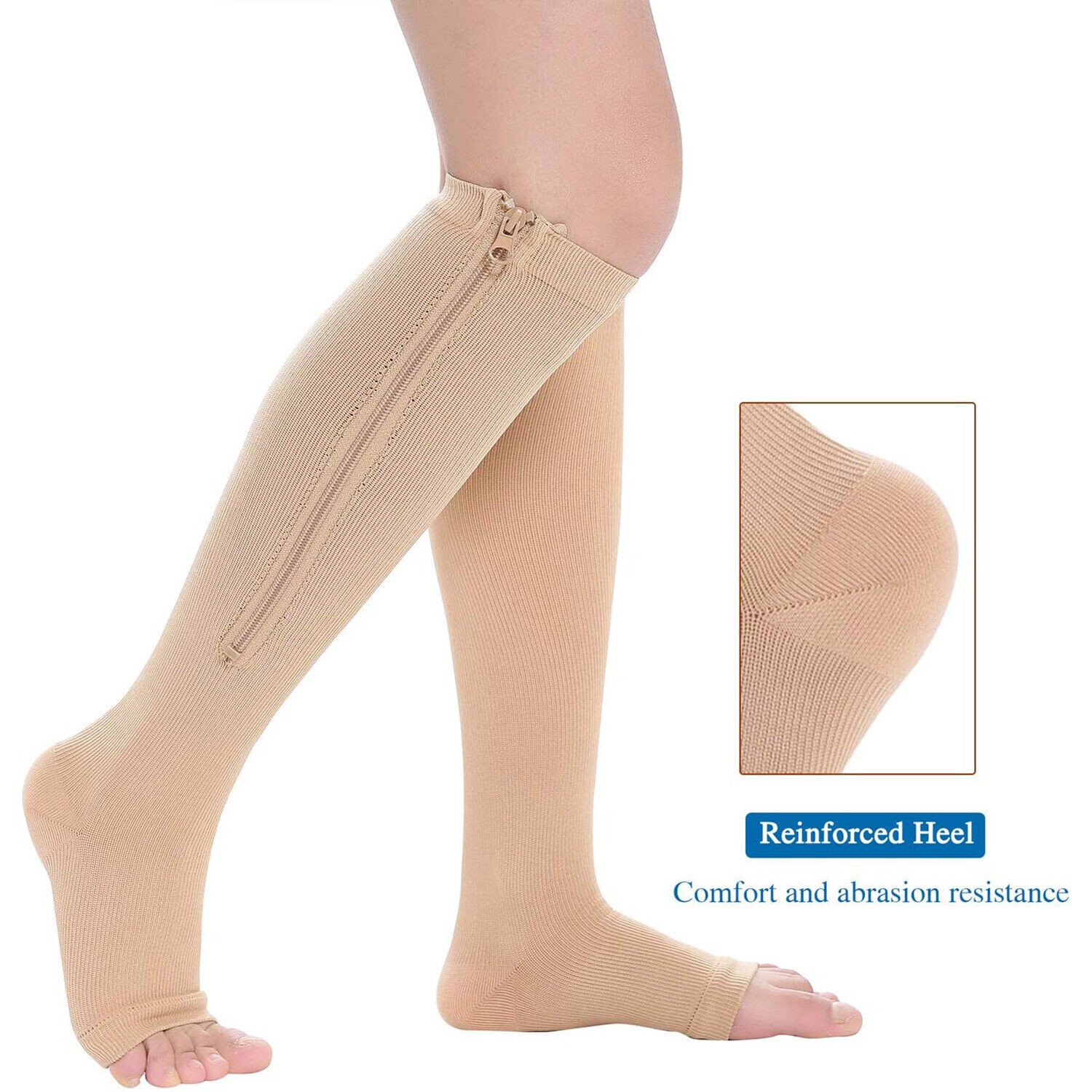 Zip Up Open Toe Compression Zipper Socks Calf Support Stockings Unisex 1/3 Pairs