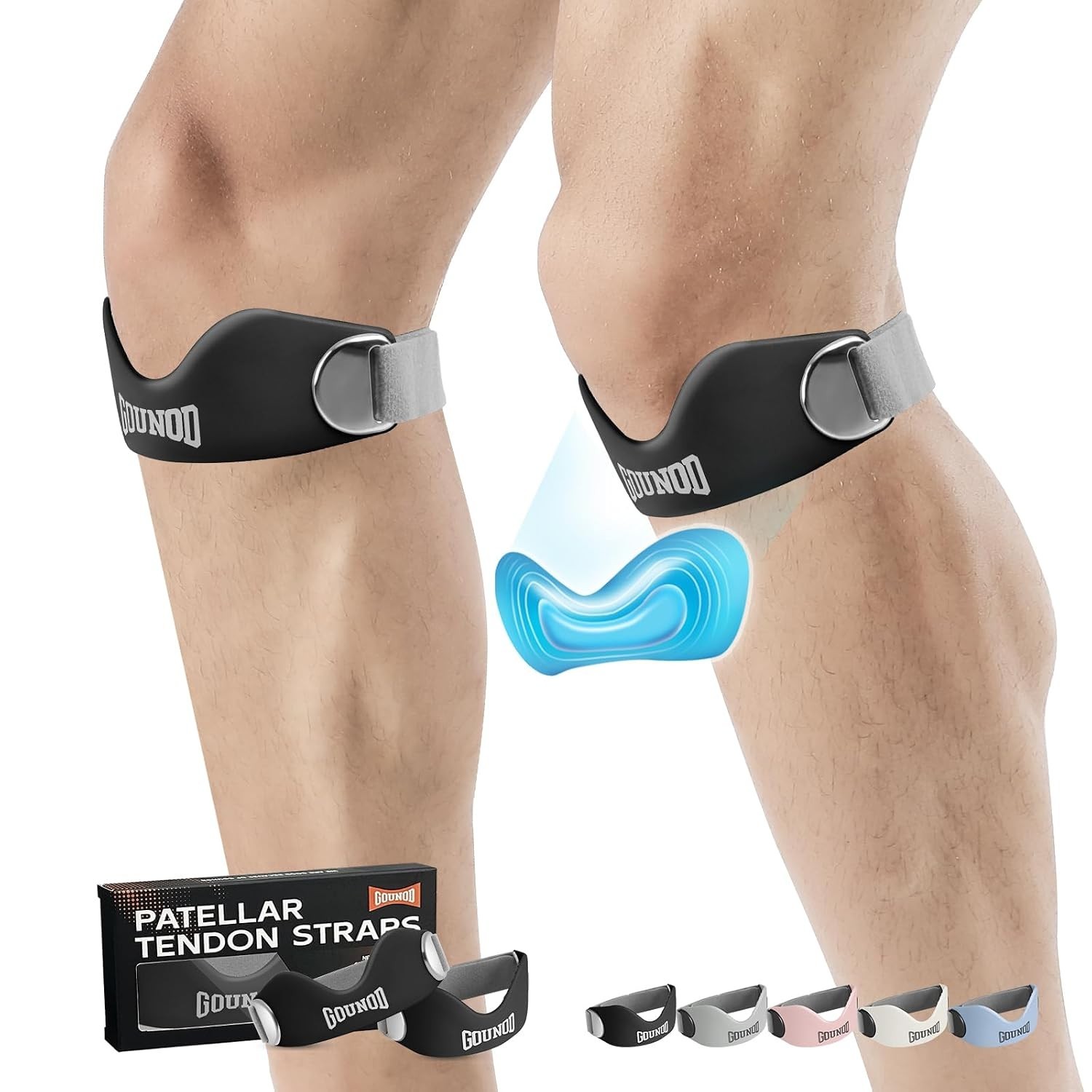 Silicone Knee Support Strap 2 Pack – Patellar Tendon Brace for Pain Relief, Spor