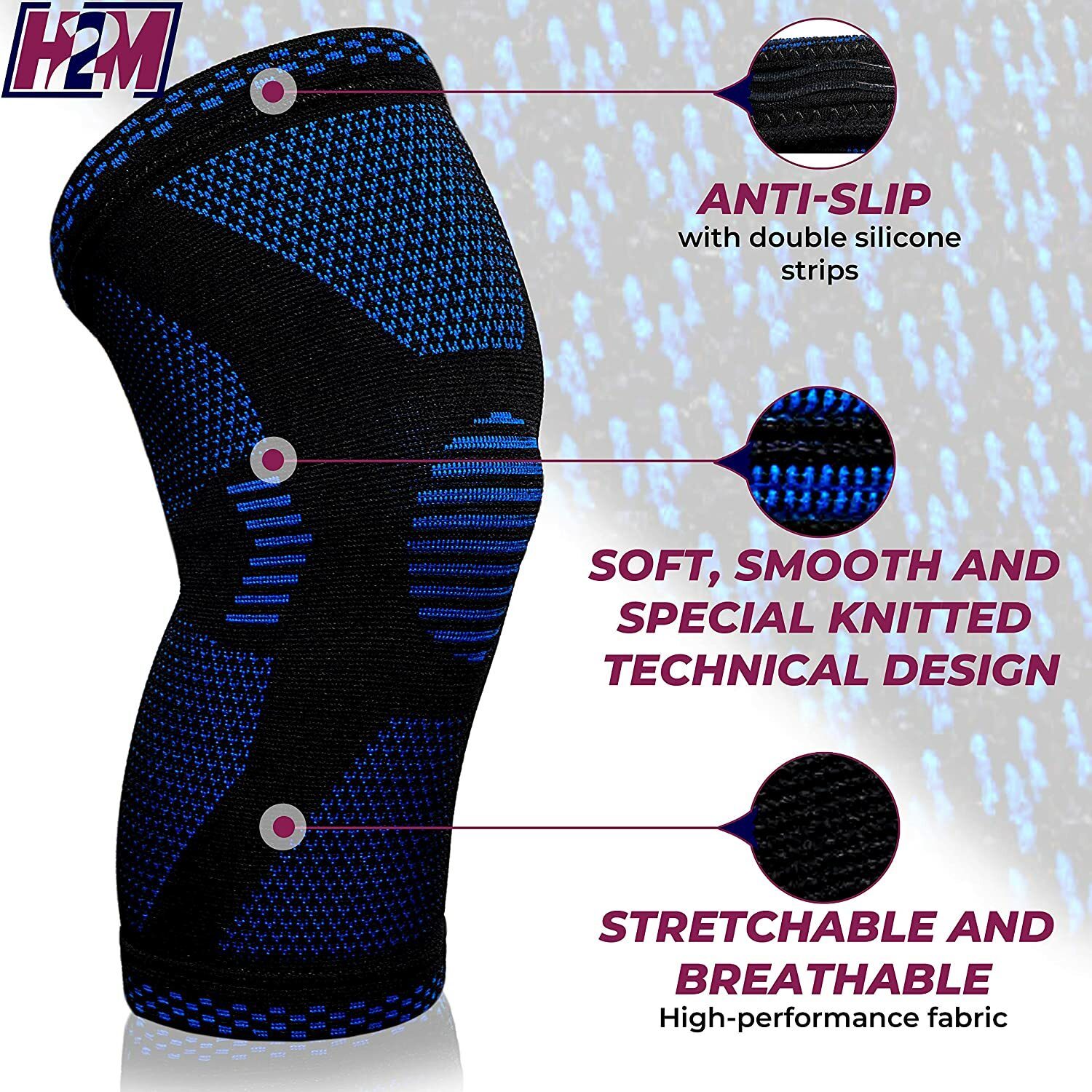 H2M Sz Med Knee Brace Compression Sleeve for Running Basketball Football Sports