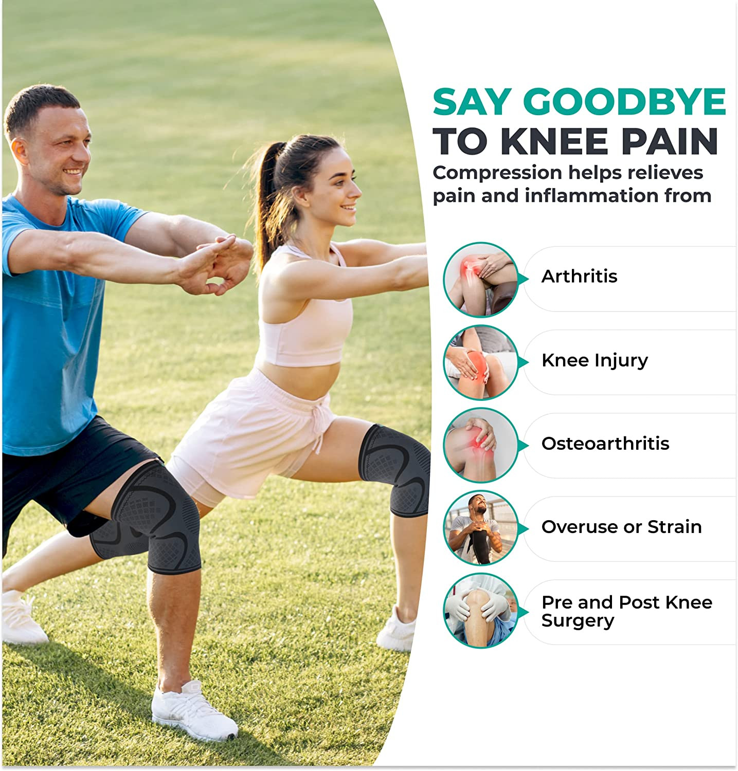Compression Knee Brace for Women & Men – 2 Pack Knee Brace for Women Running Kne