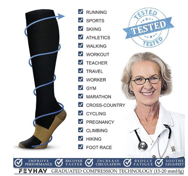Copper Compression Socks Support Aching Feet Swelling S-2XL Hombres Y Mujeres+