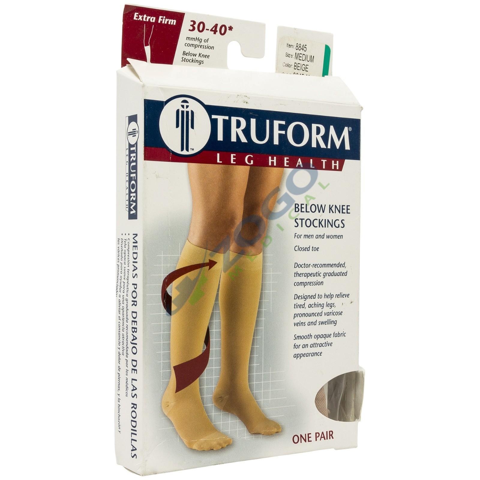 Truform 30-40 mmHg Below Knee Soft Top Compression Stockings Closed Toe Beige