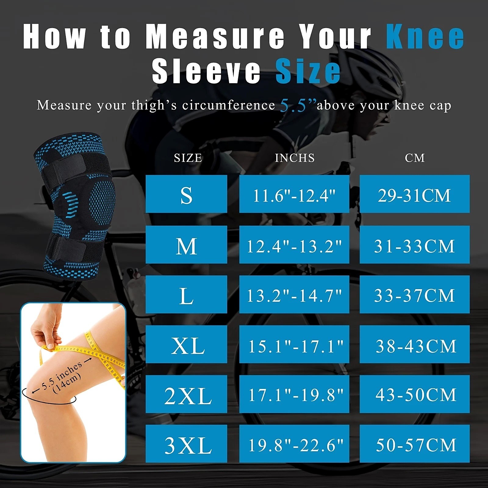 Knee Brace Support Compression Sleeve Adjustable Non Slip Gym Running Men Women